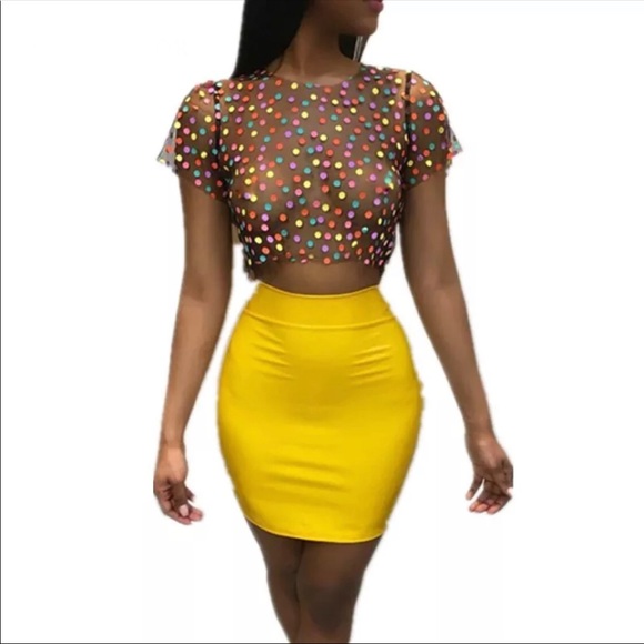 Yellow Two Piece Set - Crop Top Skirt - Two-Piece